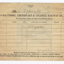 Abraham Robinson shipping bill, 1917 March 3