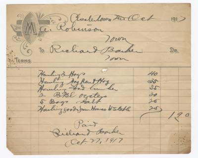 Richard Barber hauling bill, 1917 October 27
