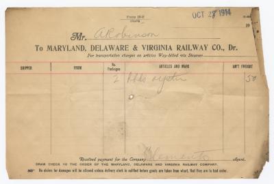Abraham Robinson shipping bill, 1914 October 28