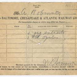 Abraham Robinson shipping bill, 1917 April 17