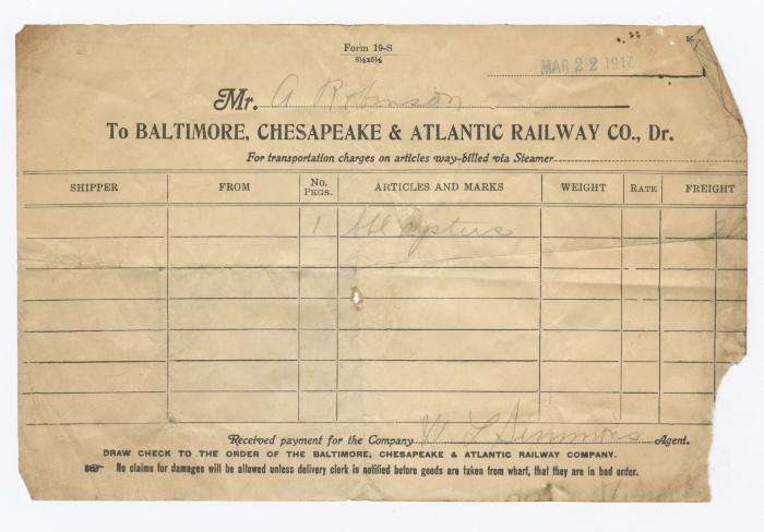 Abraham Robinson shipping bill, 1917 March 22