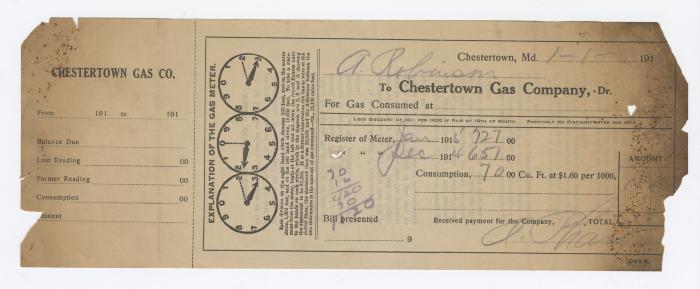 Chestertown Gas Company bill, 1915 January 1 
