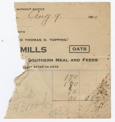 Radcliffe Mills bill fragment, 1915 August 9