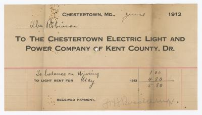 Chestertown Light and Power Company bill, 1913 June 1