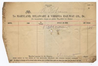 Abraham Robinson shipping bill, 1912 October 27