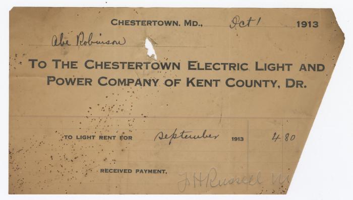 Chestertown Light and Power Company bill, 1913 October 1