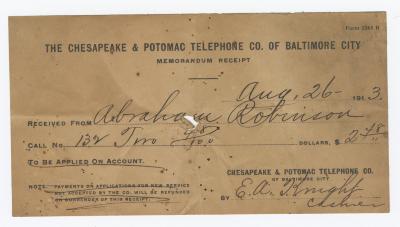 Chesapeake and Potomac Telephone Co. receipt, 1913 August 26