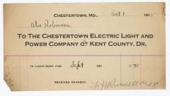 Chestertown Light and Power Company bill, 1915 October 1