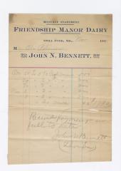 Friendship Manor Dairy monthly statement, 1915 November