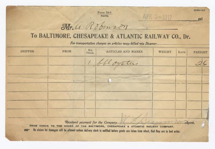 Abraham Robinson shipping bill, 1917 March 3