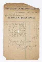 Friendship Manor Dairy monthly statement, 1915 July 20