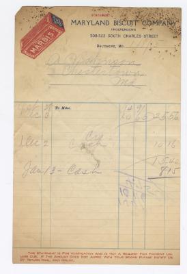 Maryland Biscuit Company receipt, 1915 January 8