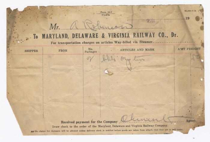 Abraham Robinson shipping bill, 1914 October 1