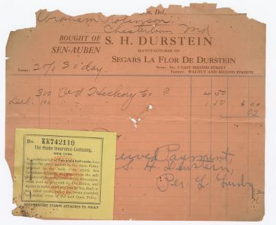 S. H. Durstein Cigar receipt, 1915 June 7
