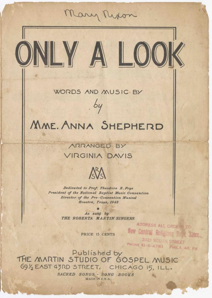 "Only a Look" words and music by Mme. Anna Shepherd.
