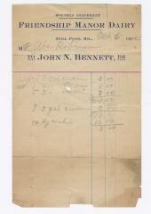 Friendship Manor Dairy monthly statement, 1915 October 6
