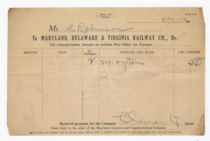 Abraham Robinson shipping bill, 1914 October 29