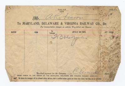 Abraham Robinson shipping bill, circa 1910 October