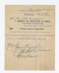 John Miller & Son monthly statement, 1915 February 10