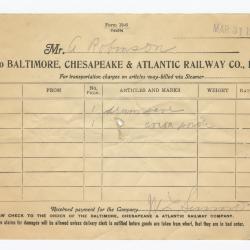 Abraham Robinson shipping bill, 1917 March 31