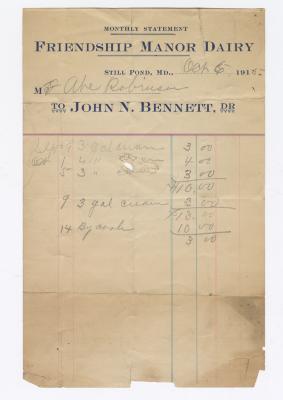 Friendship Manor Dairy monthly statement, 1915 October 6