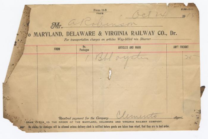 Abraham Robinson shipping bill, 1914 October 24