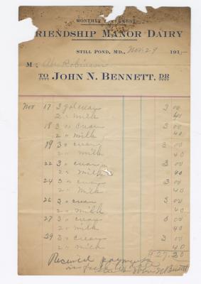 Friendship Manor Dairy monthly statement, 1915 November 29