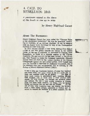 A Call to Rebellion: 1843, Henry Highland Garnet biography