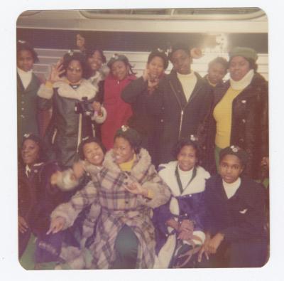 Group of young ladies on a bus trip