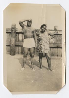 Man and woman standing on the beach