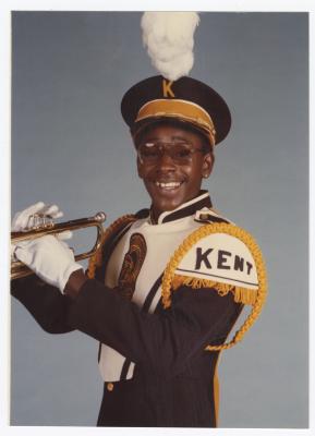 Marching band trumpet player portrait of Barry Sparks