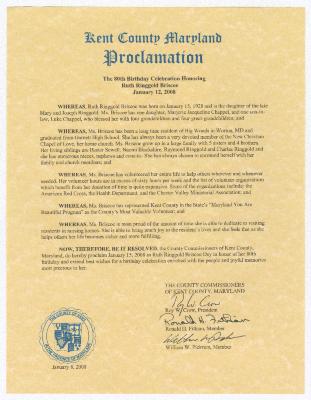 Ruth Ringgold Briscoe day proclamation