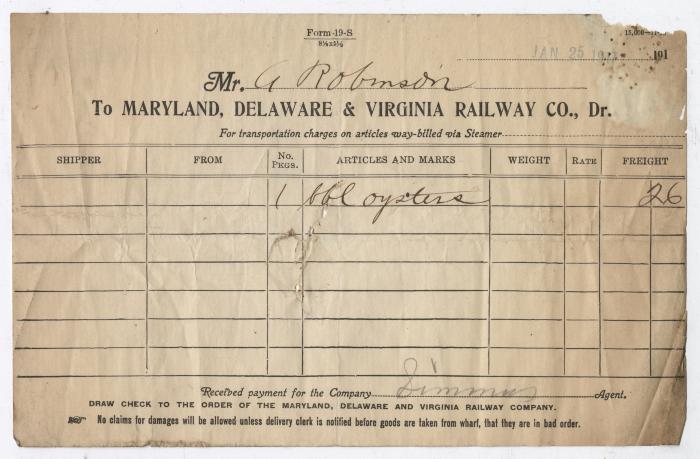 Abraham Robinson shipping bill, 1917 January 25