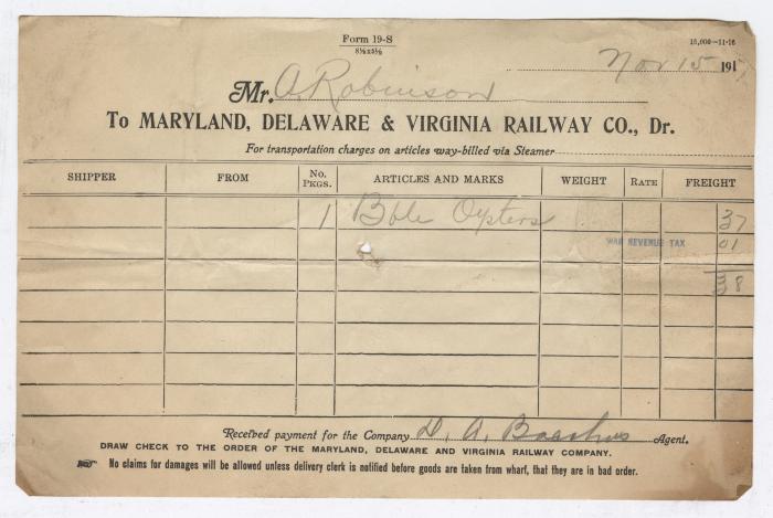 Abraham Robinson shipping bill, 1917 November 15