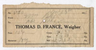 Thomas D. France weighing bill, 1916 July 8