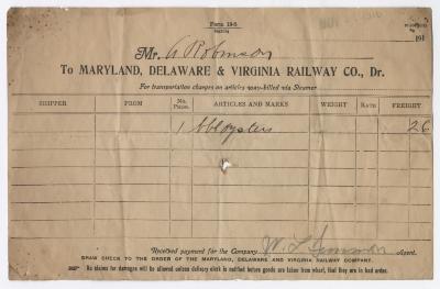 Abraham Robinson shipping bill, 1916 November 21