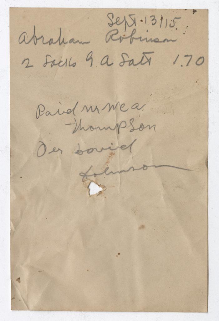 W. C. Thompson receipt, 1915 September 13
