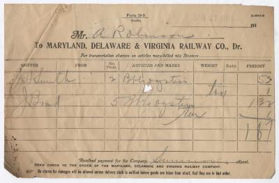 Abraham Robinson shipping bill, 1916 January 27