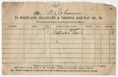 Abraham Robinson shipping bill, circa 1910 January 9