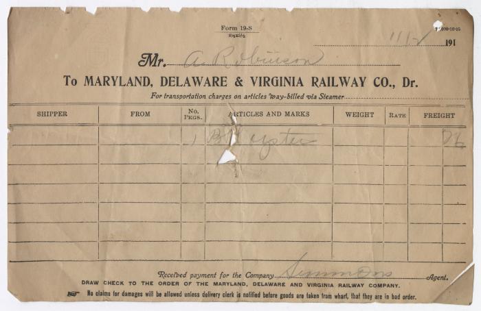 Abraham Robinson shipping bill, circa 1910 November