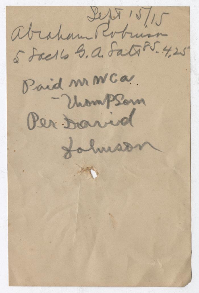 W. C. Thompson receipt, 1915 September 15