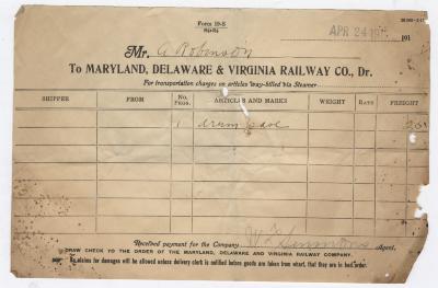 Abraham Robinson shipping bill, 1917 April 24