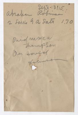 W. C. Thompson receipt, 1915 September 13