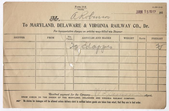 Abraham Robinson shipping bill, 1917 January 15