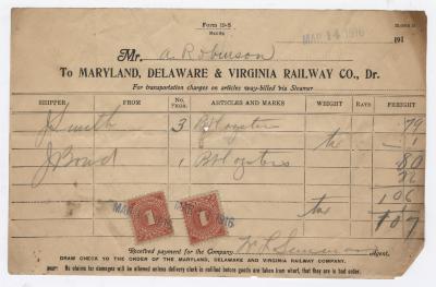 Abraham Robinson shipping bill, 1916 March 14