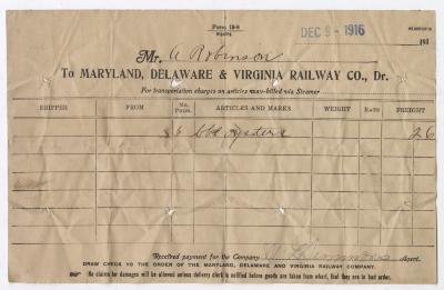 Abraham Robinson shipping bill, 1916 December 9