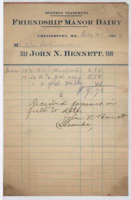 Friendship Manor Dairy monthly statement, 1914 December 21