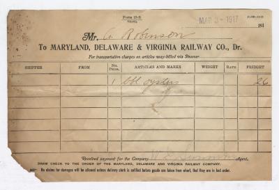 Abraham Robinson shipping bill, 1917 March 3