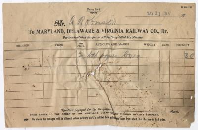 Abraham Robinson shipping bill, 1917 May 31