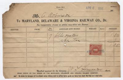 Abraham Robinson shipping bill, 1916 April 6